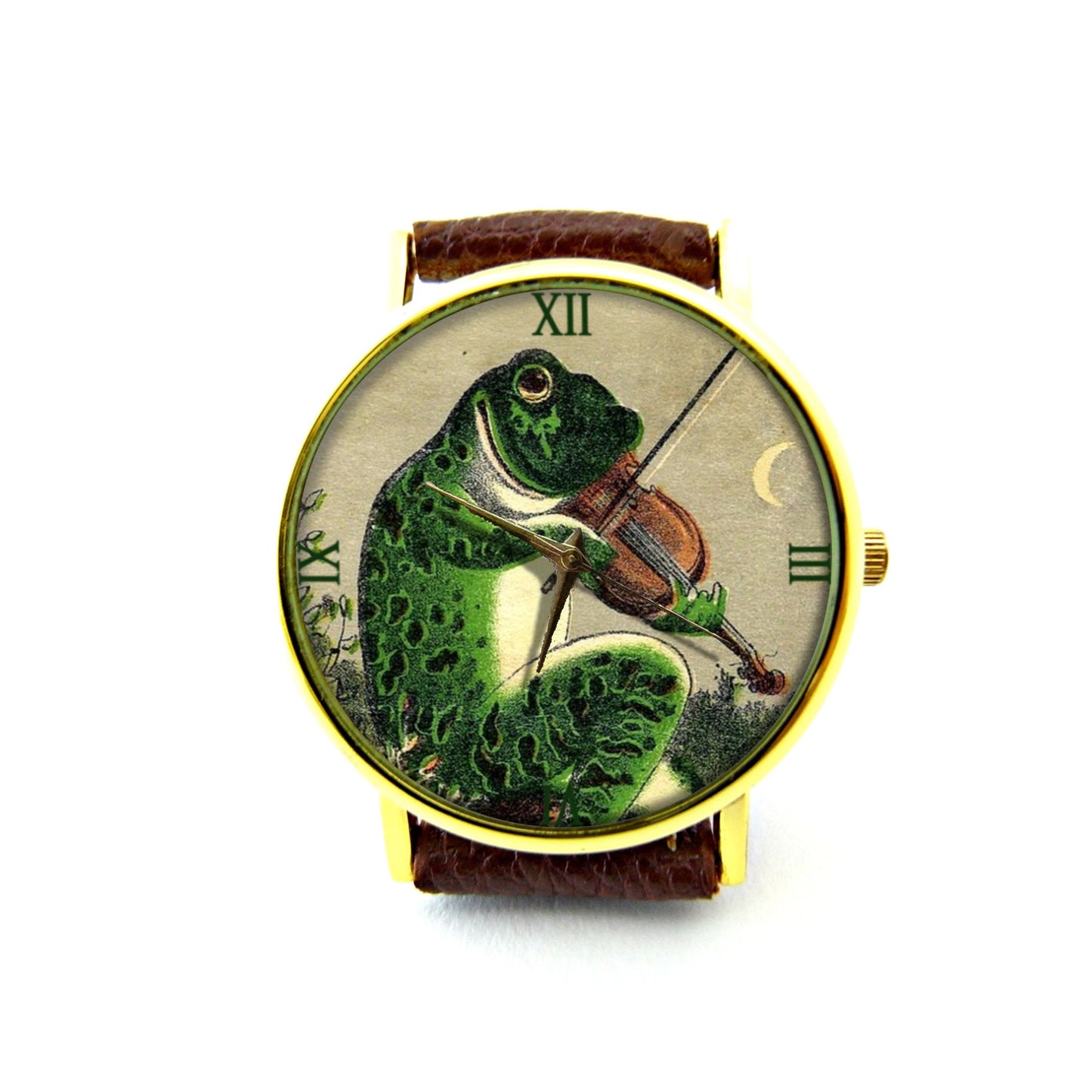 Frog Playing Violin Leather Watch, Frog Music Ladies Watch, Unisex Watch, Funny Frog Jewelry