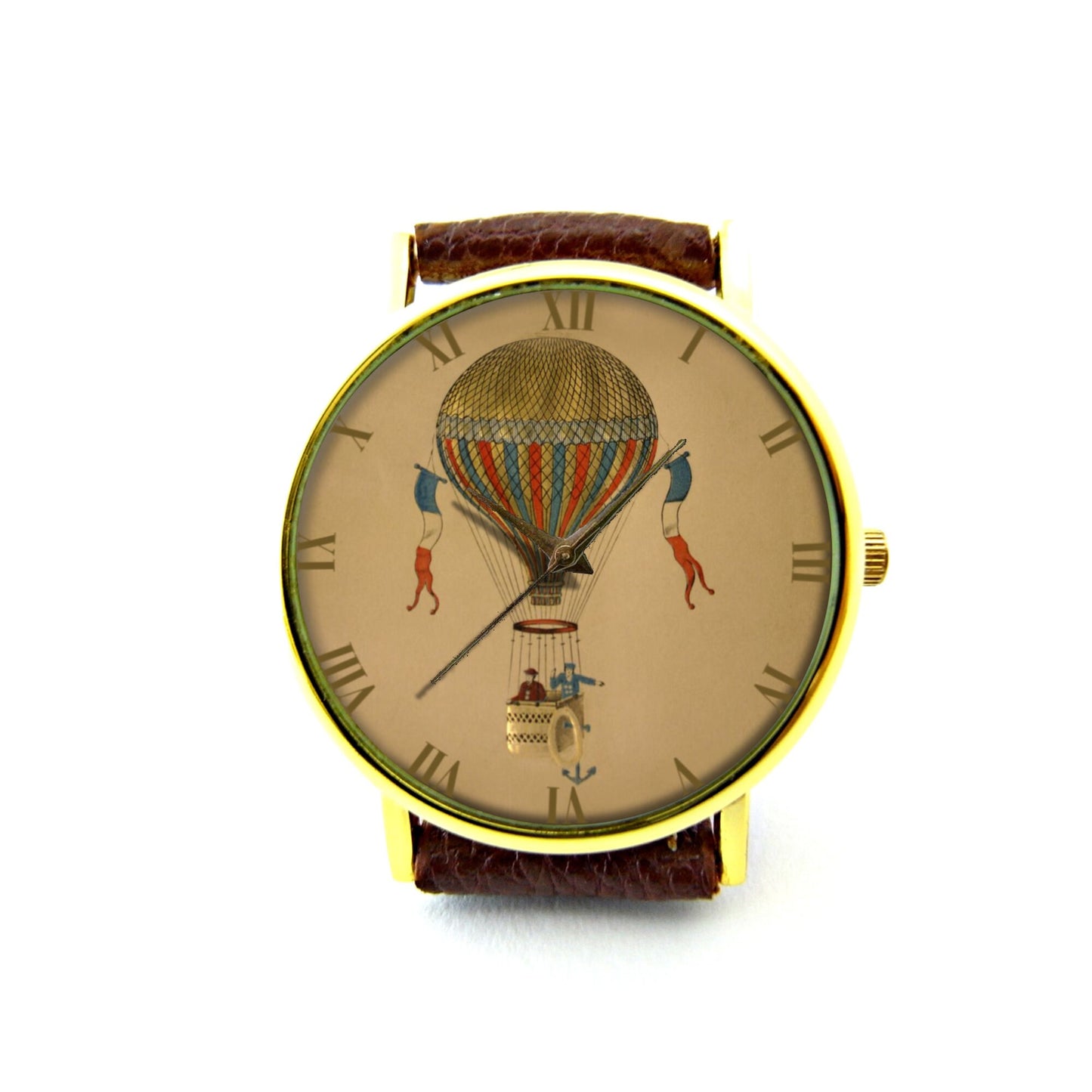 Hot Air Balloon Leather Watch, Antique Balloon Ladies Watch, Unisex Watch, Ballooning Jewelry