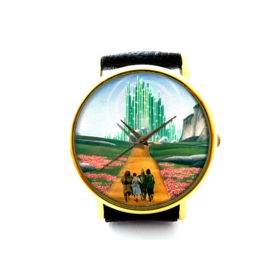 Yellow Brick Road Leather Watch,  Wizard of Oz Ladies Watch, Unisex Watch, Oz Jewelry, Vintage Style Jewelry