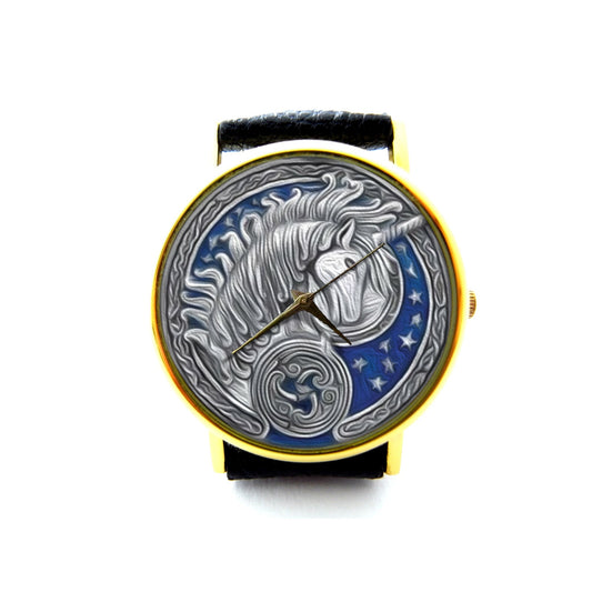 Celtic Unicorn Leather Watch, Celtic Ladies Watch, Unisex Watch, Celtic Jewelry, Gothic Jewelry, Vintage Style Jewelry