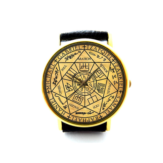 Magic Symbol Leather Watch, Magic Circle Watch, Unisex Watch, Alchemy Symbol Watch, Magic Symbol Jewelry