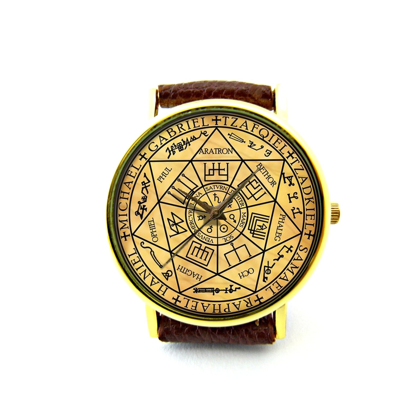 Magic Symbol Leather Watch, Magic Circle Watch, Unisex Watch, Alchemy Symbol Watch, Magic Symbol Jewelry