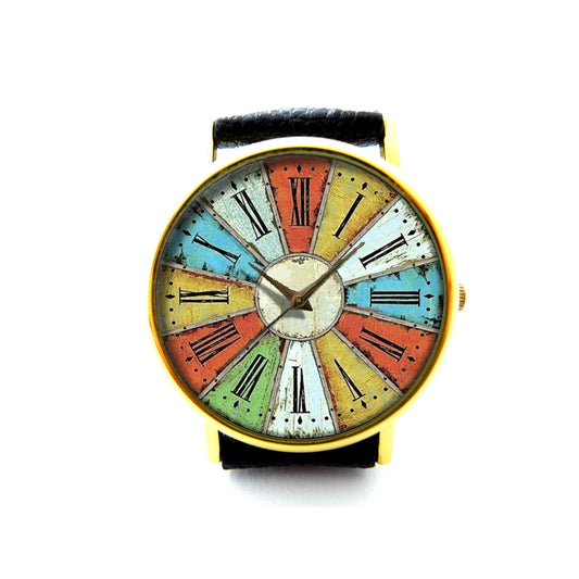 Color Wheel Leather Watch, Color Wheel, Color Wheel Accessory, Ladies Watch, Unisex Watch, Color Wheel Jewelry, Antique Watch, Unique Watch