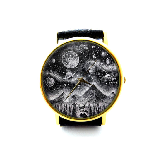 Galaxy Leather Watch, Space Watch, Universe Watch, Unisex Watch, Ladies Watch, Mens Watch, Galaxy Jewelry