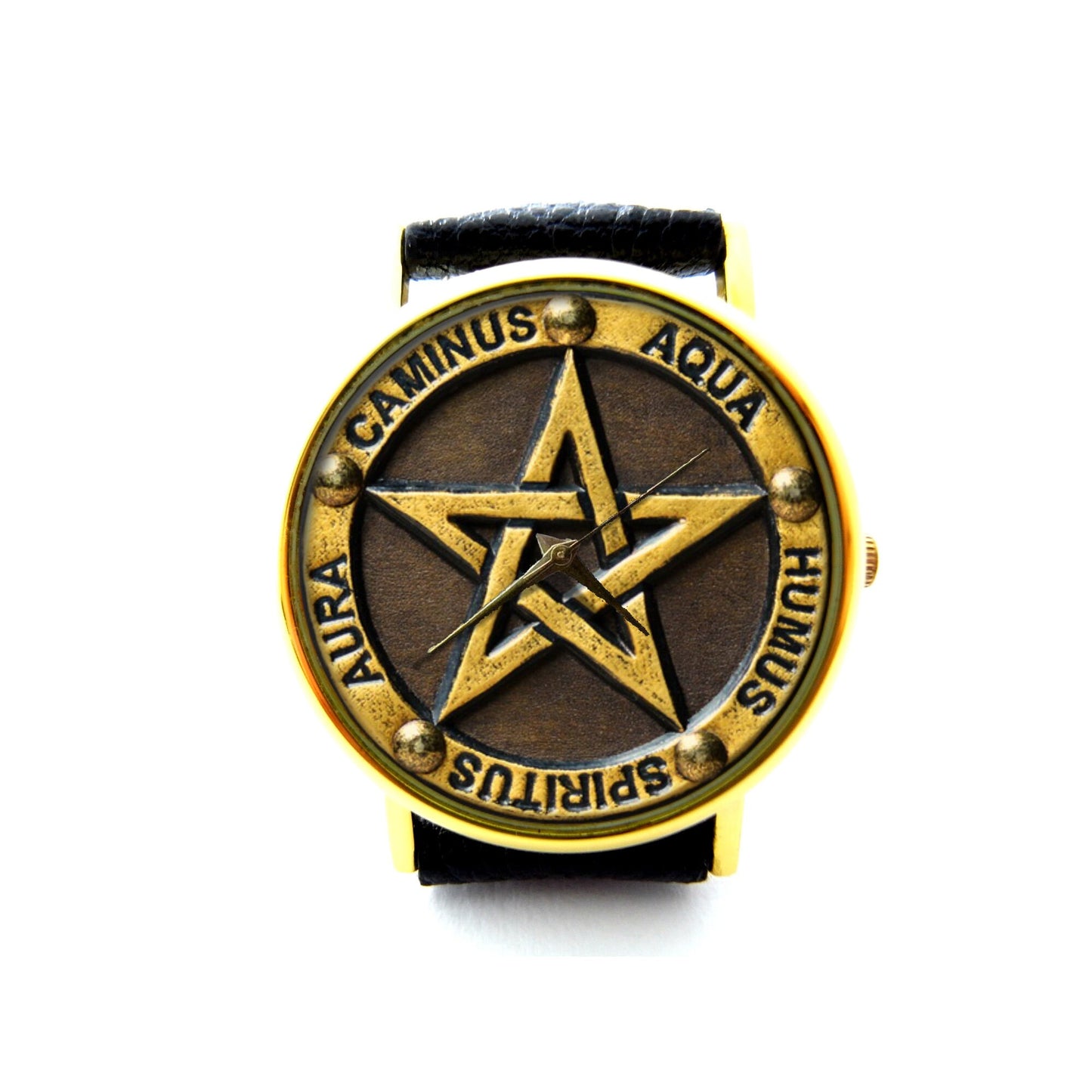 Pentagram Leather Watch, Pentagram Symbol Watch, Unisex Watch, Star Watch, Magic Circle Watch, Pentagram Jewelry