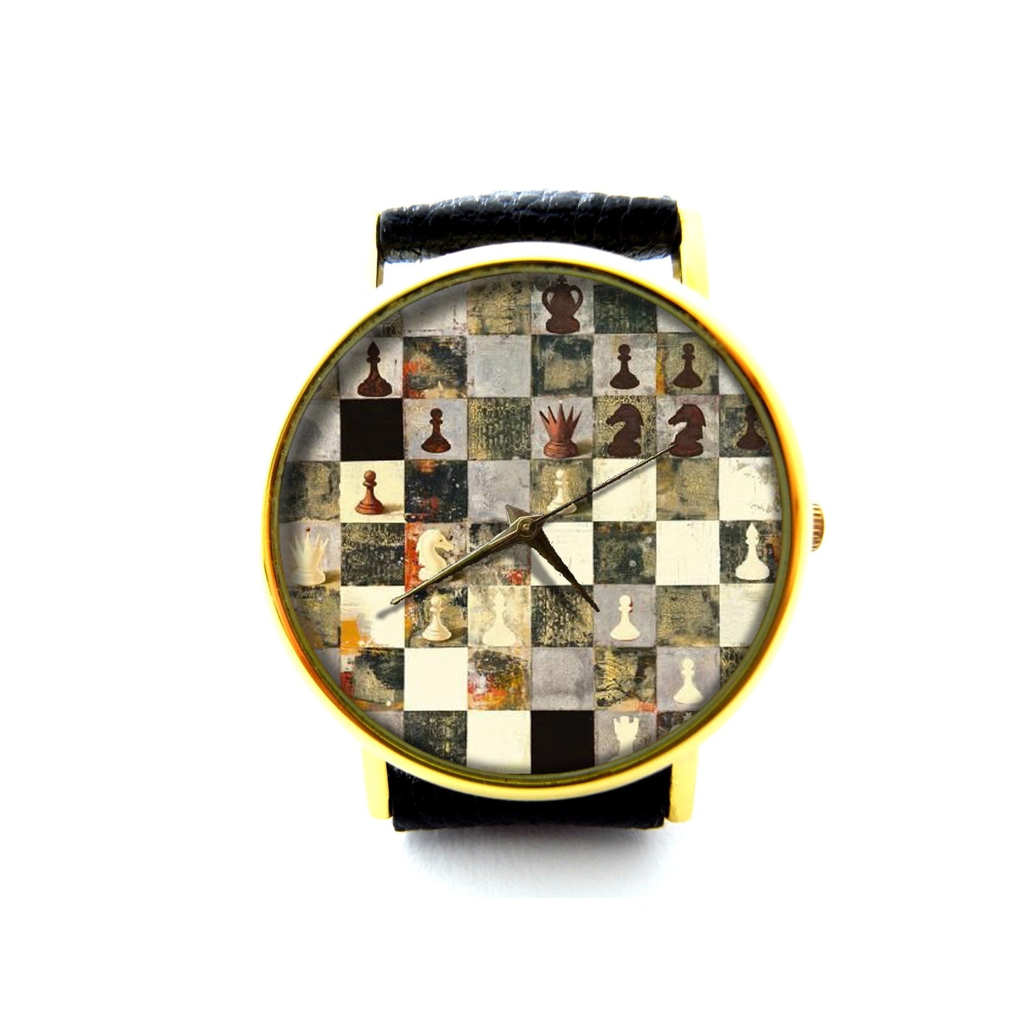 Chess Leather Watch, Chess Art Ladies Watch, Chess Watch, Unisex Watch, Chess Jewelry, Birthday Gift