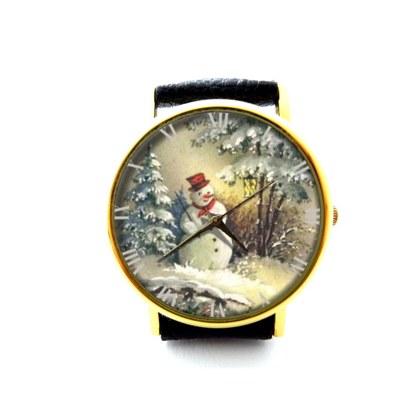 Vintage Snowman Leather Watch, Christmas Watch, Snowman Watch, Unisex Watch, Christmas Jewelry, Christmas Gift, Holiday Gift