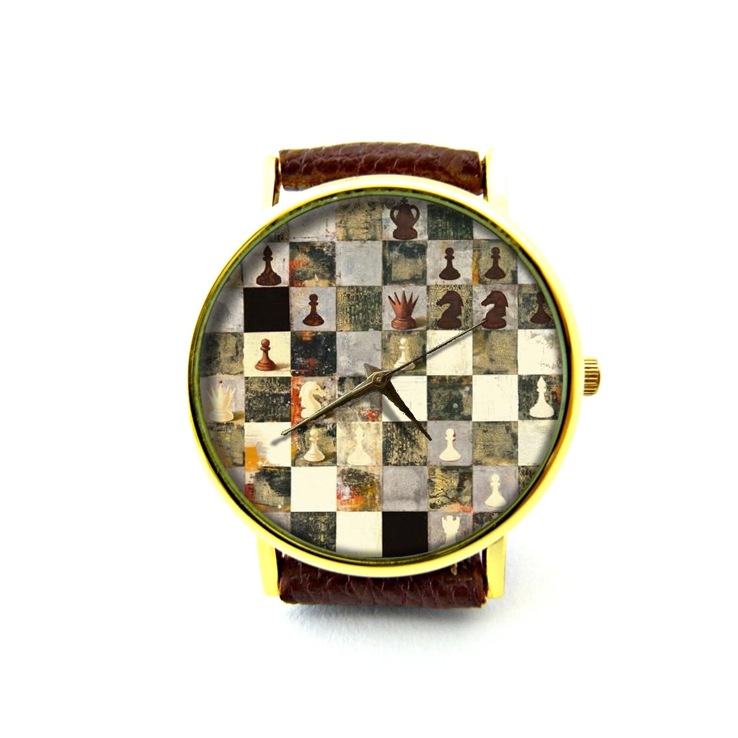 Chess Leather Watch, Chess Art Ladies Watch, Chess Watch, Unisex Watch, Chess Jewelry, Birthday Gift