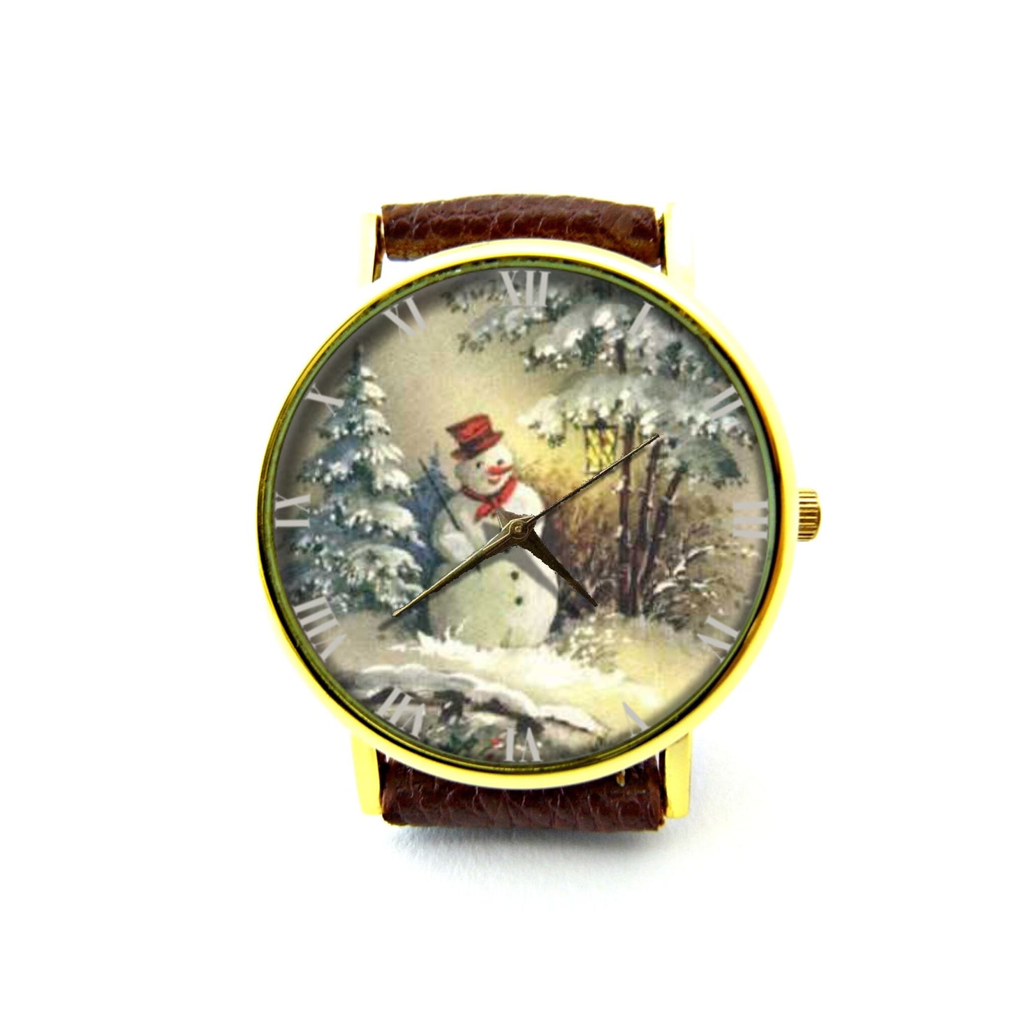 Vintage Snowman Leather Watch, Christmas Watch, Snowman Watch, Unisex Watch, Christmas Jewelry, Christmas Gift, Holiday Gift