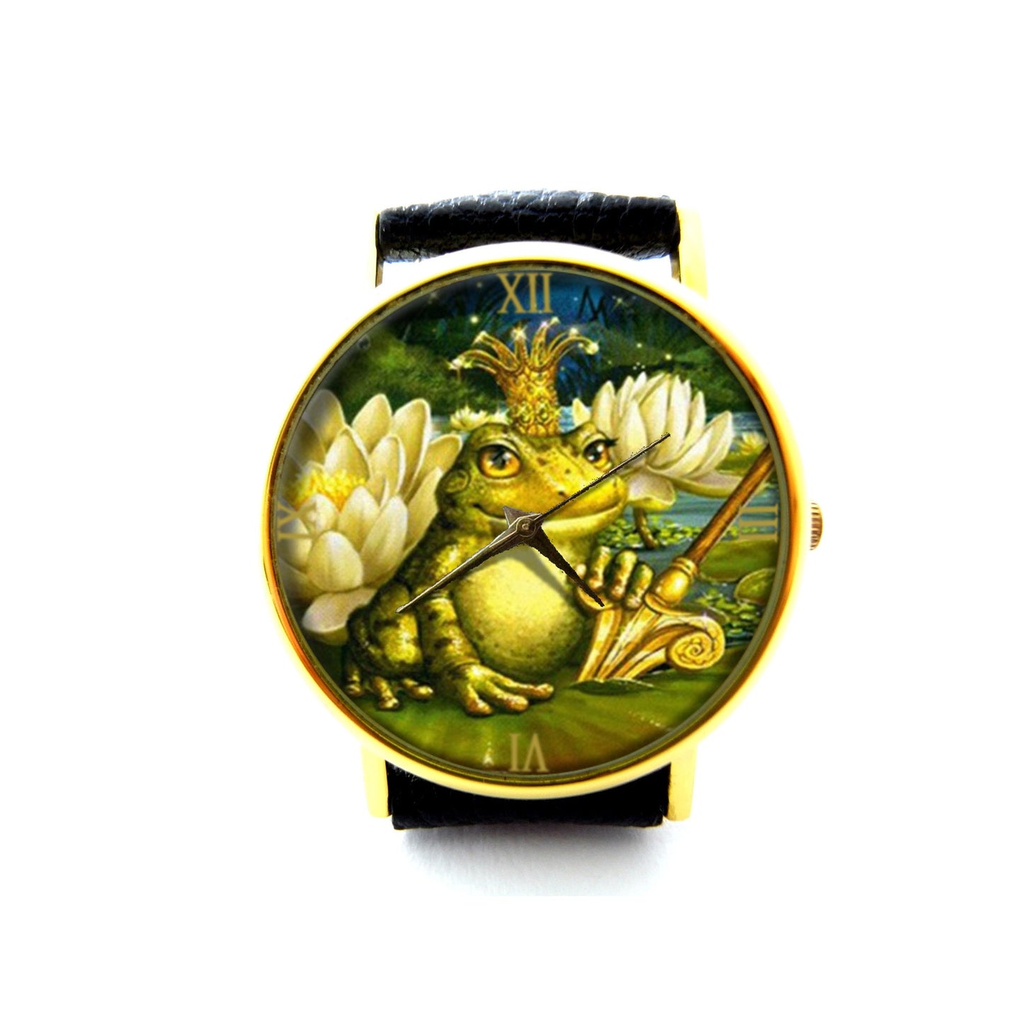 Frog Prince Leather Watch, Frog Prince Ladies Watch, Unisex Watch, Funny Frog Jewelry