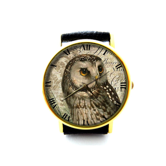 Vintage Owl Leather Watch, Antique Owl Ladies Watch, Owl Unisex Watch, Vintage Owl Watch, Owl Jewelry