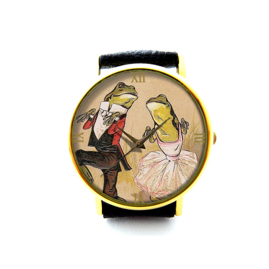 Jitterbug Frogs Leather Watch, Frog Ladies Watch, Unisex Watch, Funny Frog Jewellery