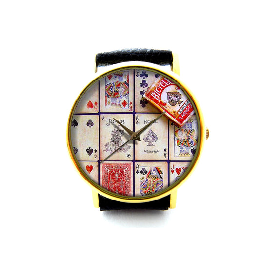 Playing Cards Leather Watch, Antique Playing Card Ladies Watch, Tarot Watch, Poker Player Jewelry