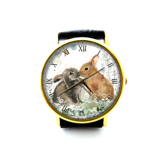 Bunny Love Leather Watch, Bunny Ladies Watch, Unisex Watch, Vintage Watch, Rabbit Watch, Bunny Jewellery