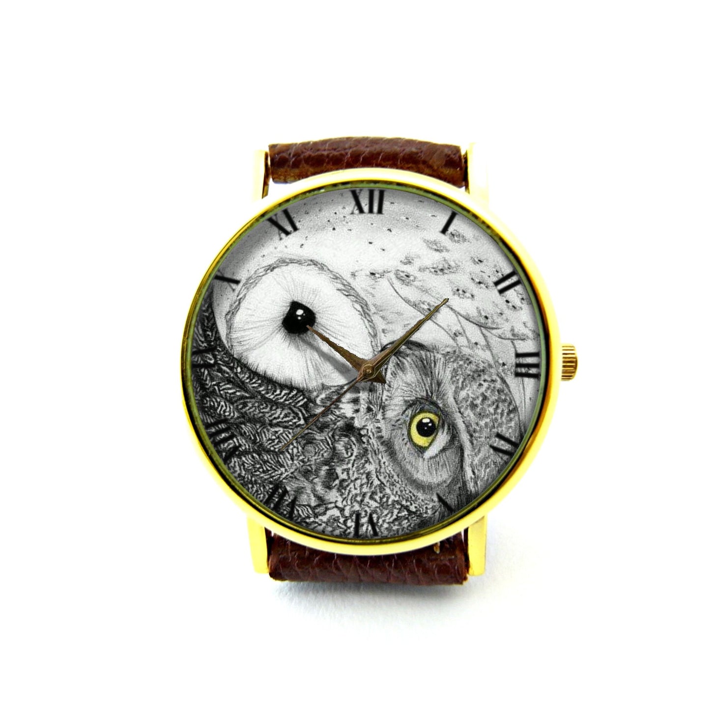 Owl Yin Yang Balance Leather Watch, Zen Buddhist Watch, Gift Ideas, Birthday Gift, Yin Yang Jewelry