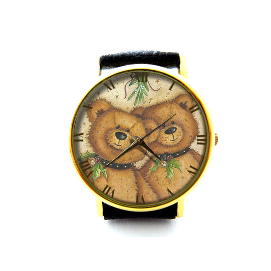 Vintage Teddy Bear Leather Watch, Teddy Bear Watch, Unisex Watch, Cute Teddy Bear Jewelry