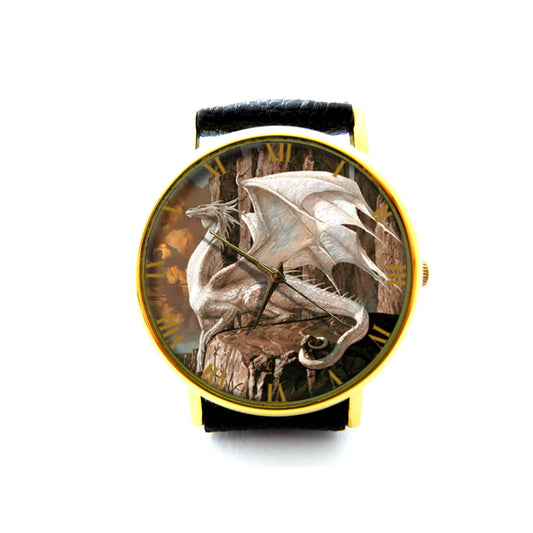 White Dragon Leather Watch, Snow Dragon Leather Watch, Dragon Watch, Unisex Watch, Ladies Watch, Mens Watch, Fantasy Art Jewelry