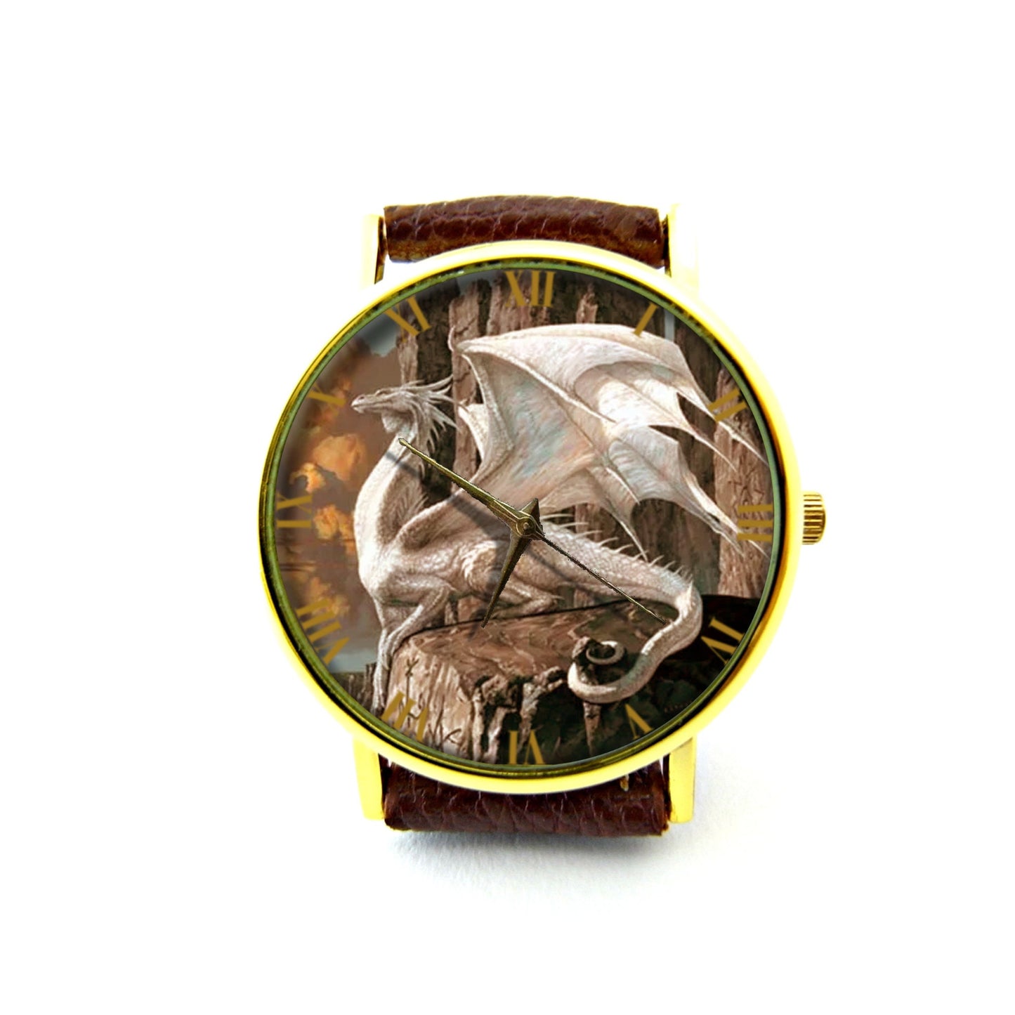 White Dragon Leather Watch, Snow Dragon Leather Watch, Dragon Watch, Unisex Watch, Ladies Watch, Mens Watch, Fantasy Art Jewelry