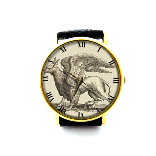 Snow Griffin Leather Watch, Griffin Leather Watch, Griffin Watch, Unisex Watch, Ladies Watch, Mens Watch, Fantasy Art Jewelry