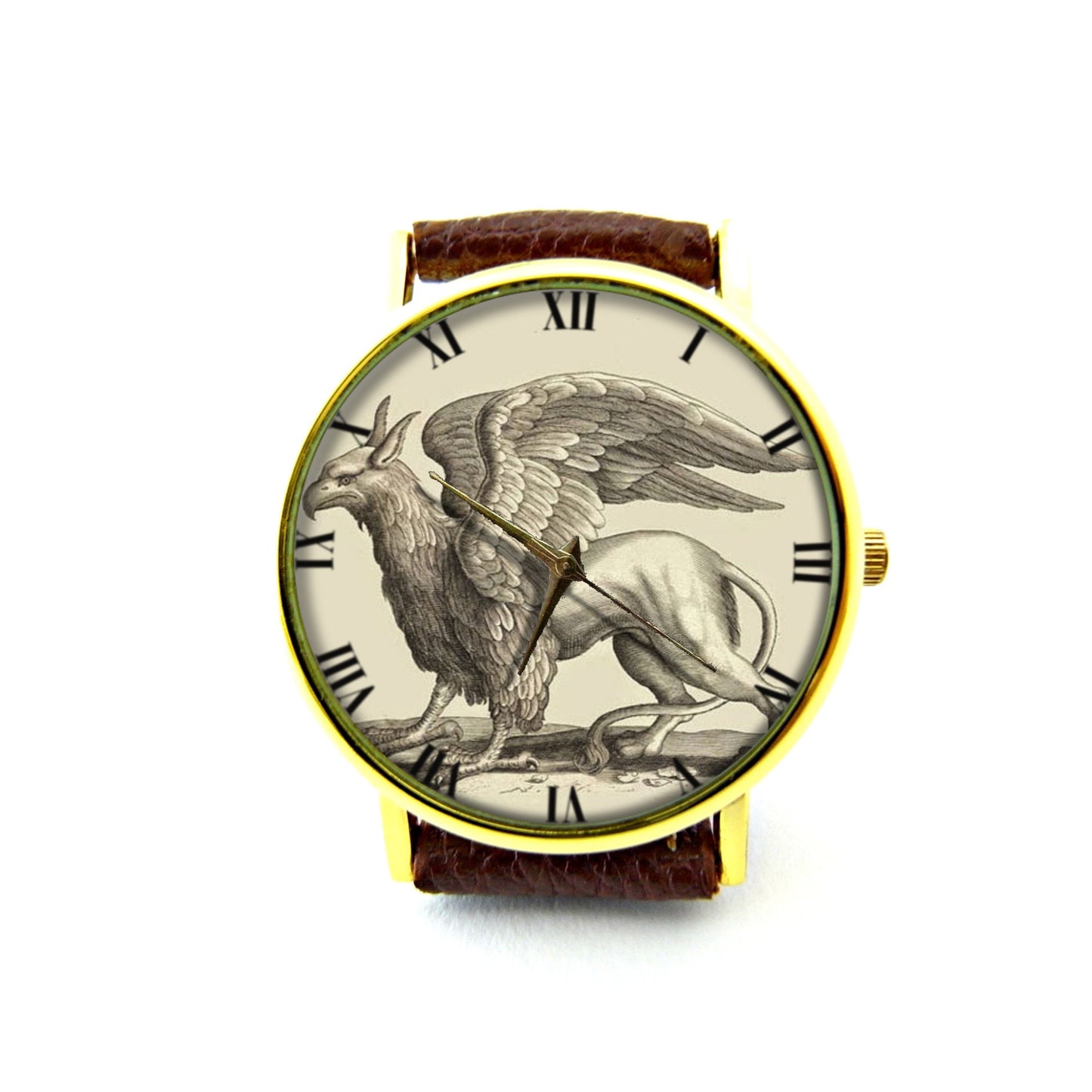 Snow Griffin Leather Watch, Griffin Leather Watch, Griffin Watch, Unisex Watch, Ladies Watch, Mens Watch, Fantasy Art Jewelry