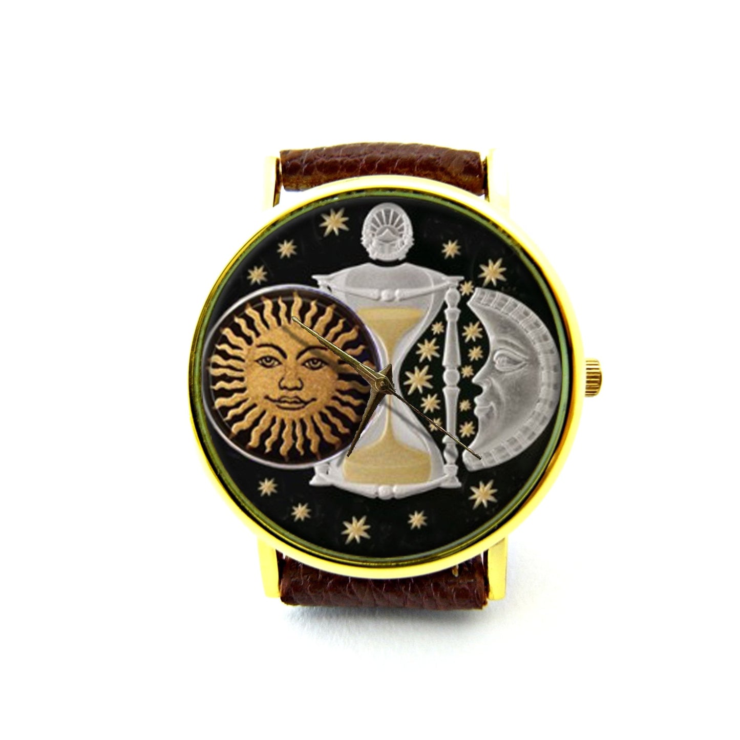 Sun and Moon Leather Watch, El Sol y La Luna Ladies Watch, Astronomy Watch, Moon Jewelry