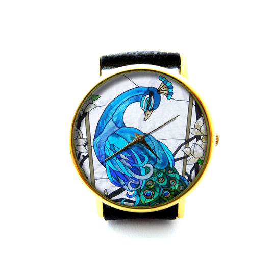 Blue Peacock Leather Watch, Bird Leather Watch, Peacock Watch, Unisex Watch, Ladies Watch, Mens Watch, Peacock Jewelry