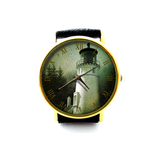 Spooky Lighthouse Leather Watch, Lighthouse Watch, Vintage Lighthouse Unisex Watch, Lighthouse Jewelry