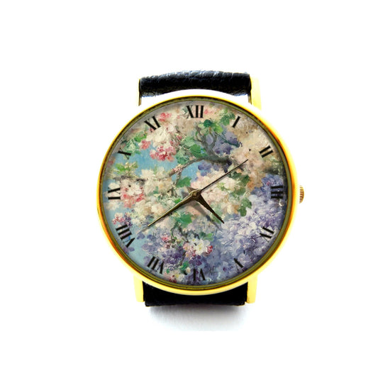 Spring Flower Leather Watch, Vintage Flower Leather Watch, Rose Watch, Floral Watch, Ladies Watch, Mens Watch, Rose Jewelry