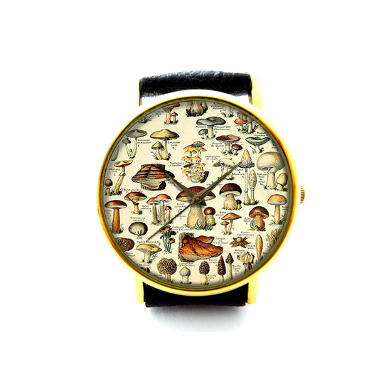 Victorian Mushroom Leather Watch, Mushroom Watch, Mushroom Ladies Watch, Unisex Watch, Mushroom Jewelry, Mushrooms Shrooms Mycology Fungus