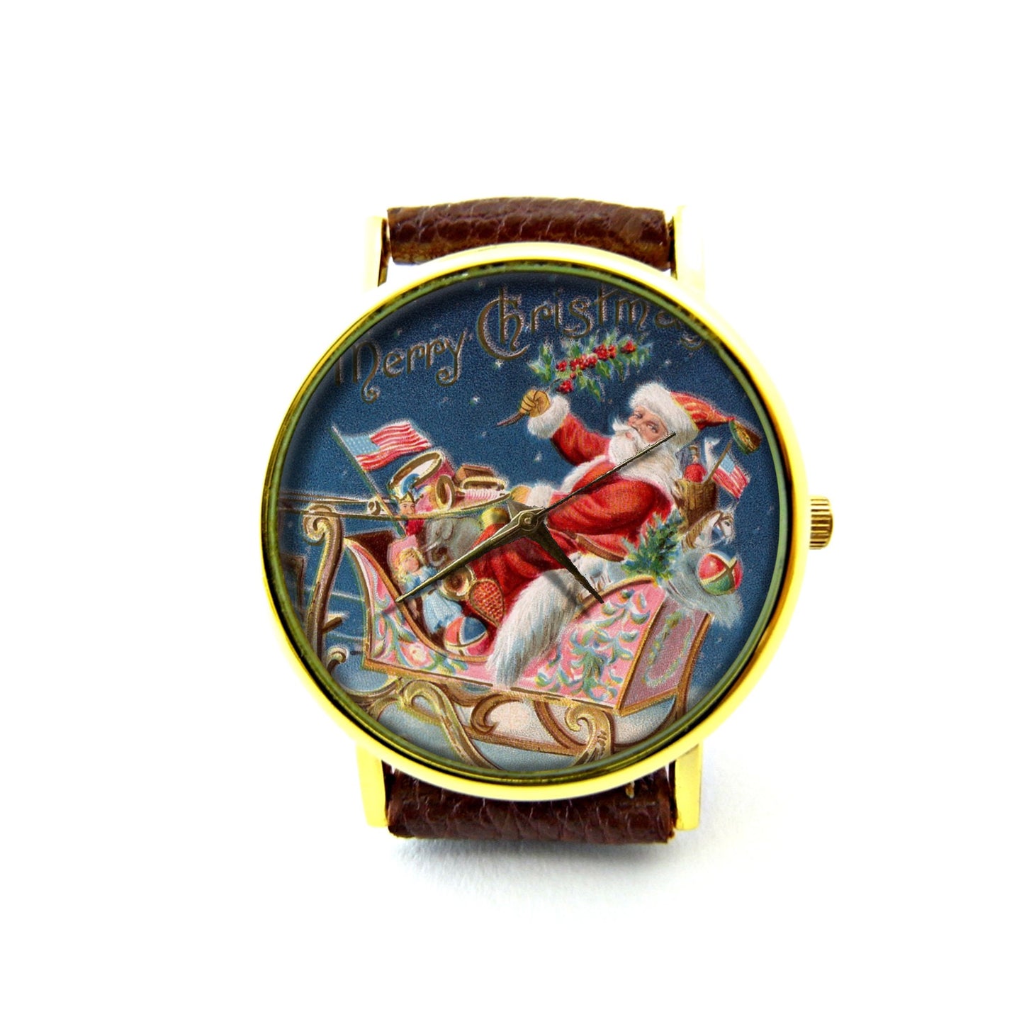 Vintage Christmas Leather Watch, Christmas Watch, Santa Claus Watch, Unisex Watch, Christmas Jewelry, Christmas Gift, Holiday Gift