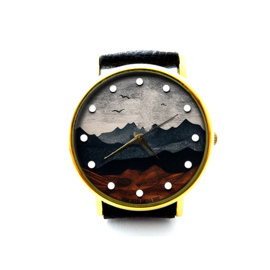 Mountain Art Leather Watch, Mountain Art Ladies Watch, Unisex Watch, Mountain Art Jewelry