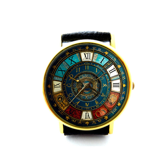 Astronomical Leather Watch, Ancient Greek Ladies Watch, Unisex Watch, Astronomical Art Jewelry