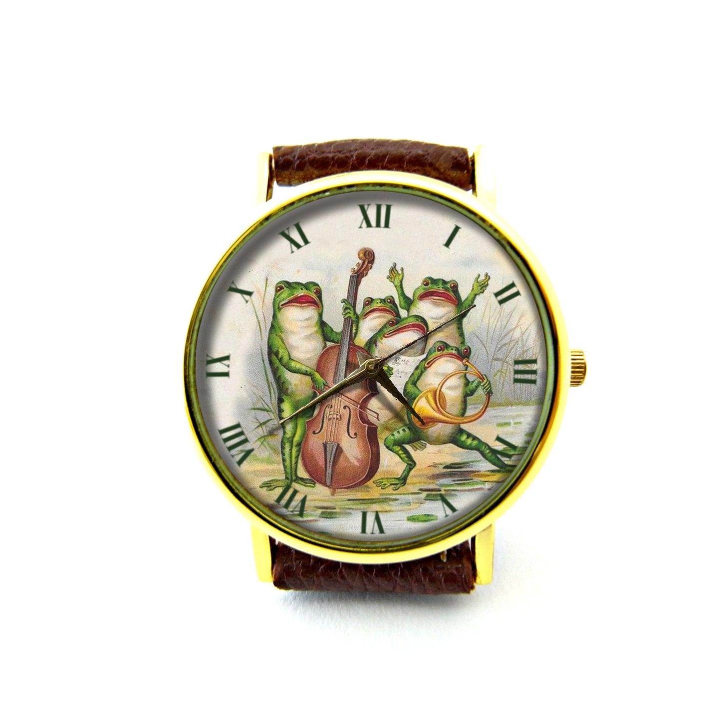 Frog Chorus Leather Watch, Frog Chorus Ladies Watch, Unisex Watch, Funny Frog Jewelry