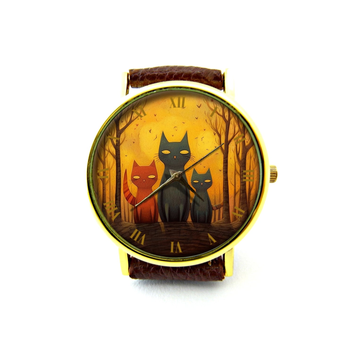 Whimsical Cat Leather Watch, Cute Cat Ladies Watch, Cat Unisex Watch, Cat Jewelry