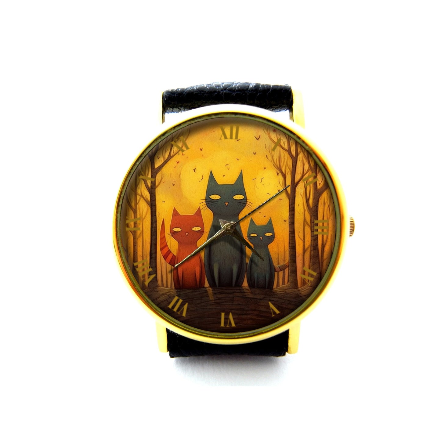 Whimsical Cat Leather Watch, Cute Cat Ladies Watch, Cat Unisex Watch, Cat Jewelry