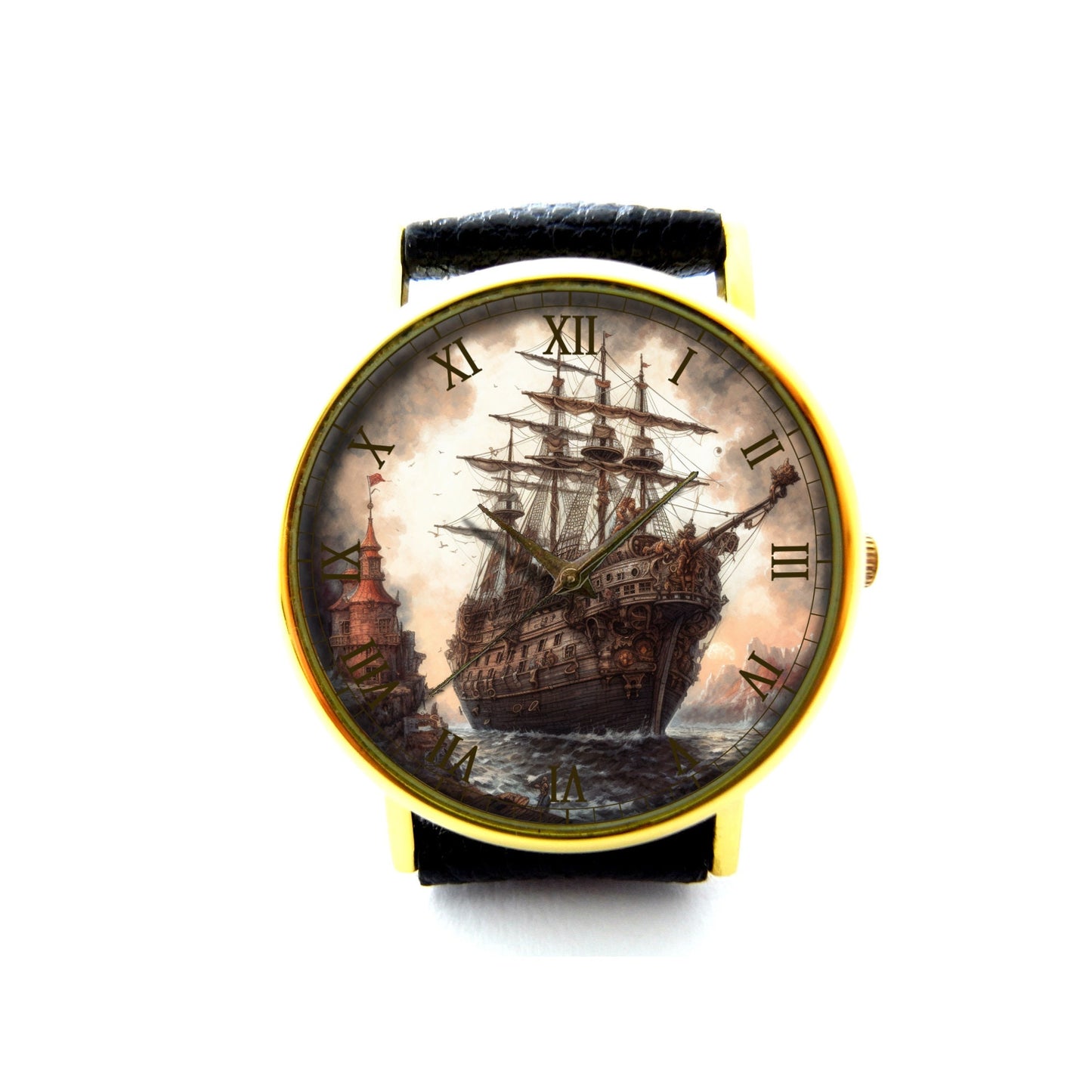 Pirate Ship Leather Watch, Nautical Leather Watch, Ladies Watch, Mens Watch, Pirate Ship Jewelry