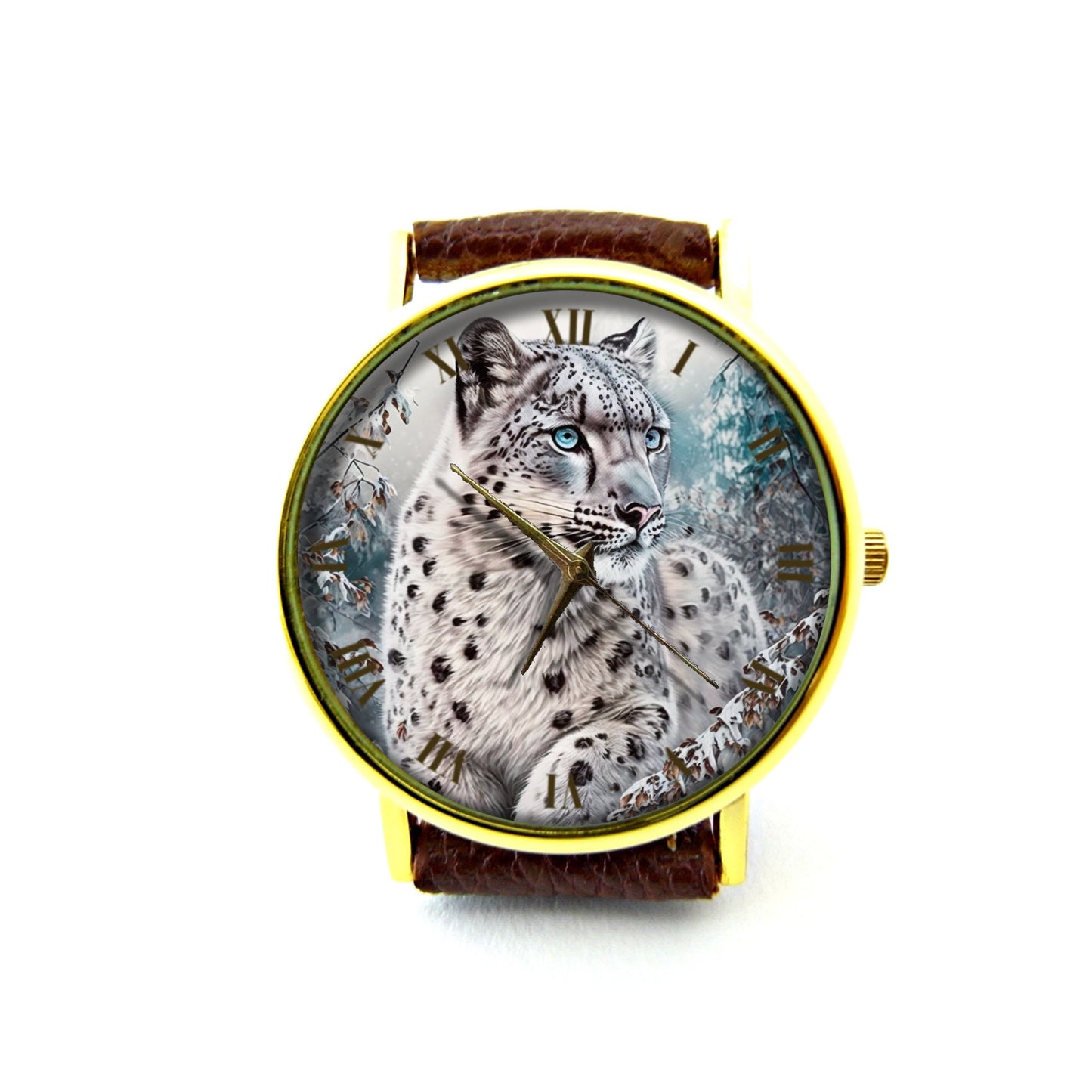 Snow Leopard Leather Watch, Leopard Ladies Watch, Unisex Watch, Snow Leopard Jewelry