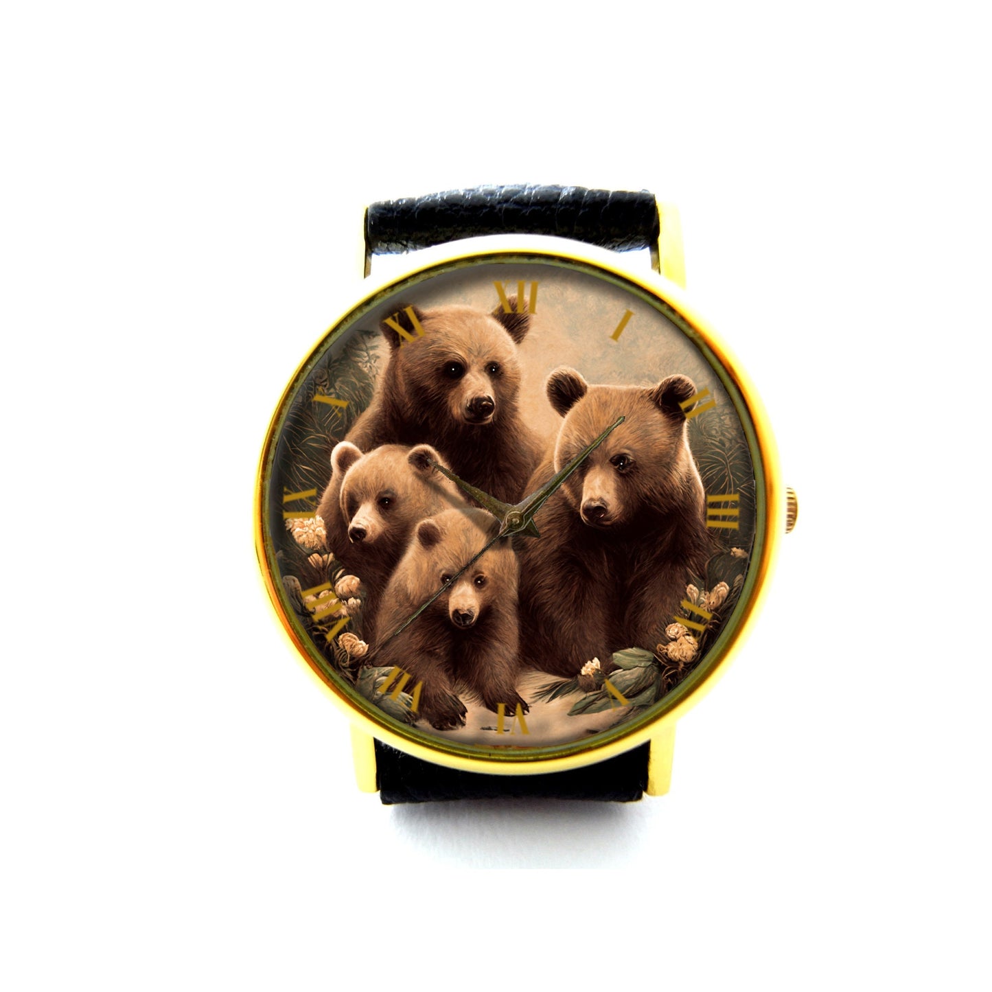 Brown Bear Family Leather Watch, Bear Watch, Unisex Watch, Cute Bear Jewelry