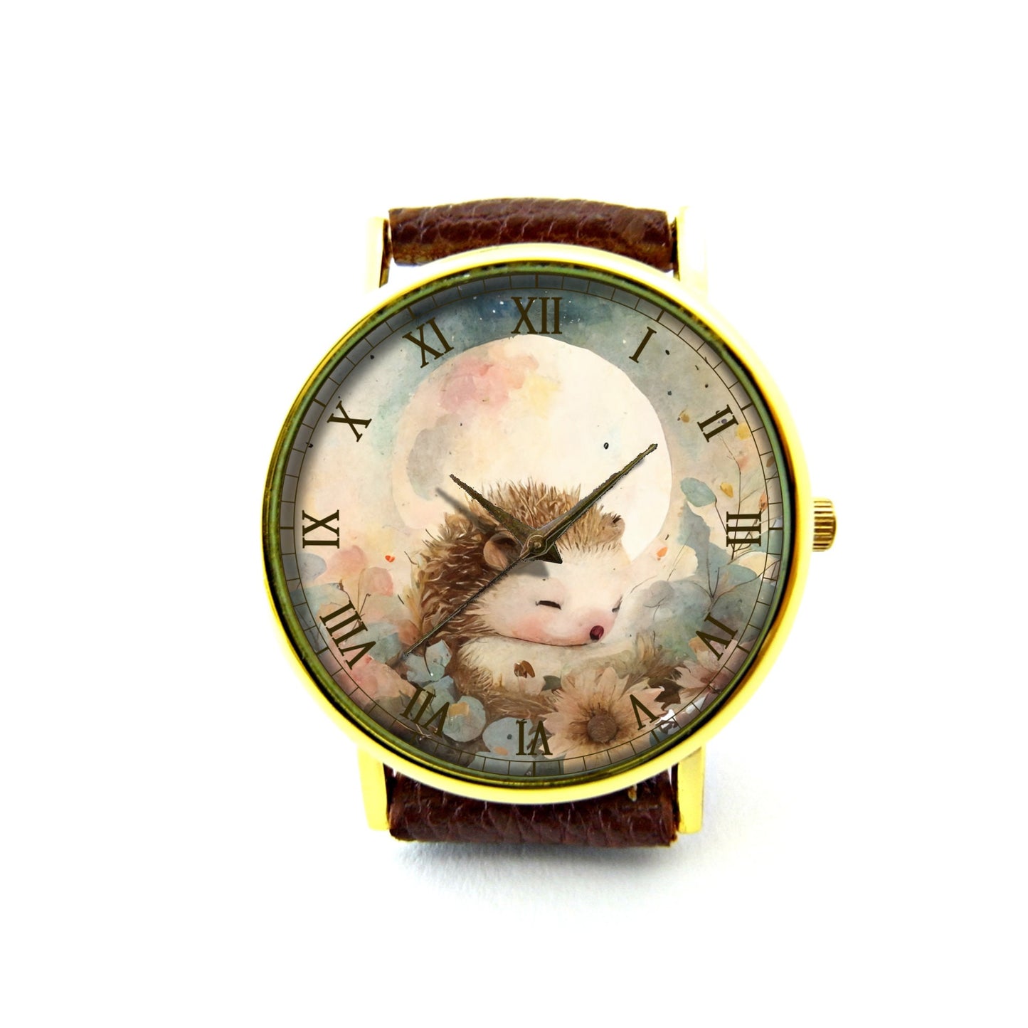 Cute Hedgehog Leather Watch, Lovely Hedgehog Ladies Watch, Unisex Watch, Funny Hedgehog Jewelry