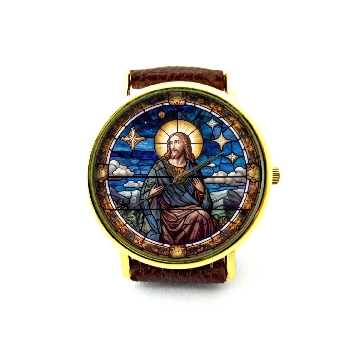 Jesus Stained Glass Leather Watch, Jesus Ladies Watch, Unisex Watch, Jesus Jewelry